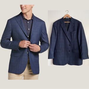 Joseph Abboud Navy Blue Check Wool Super 100’s Sport Coat Blazer Suit Jacket 46R